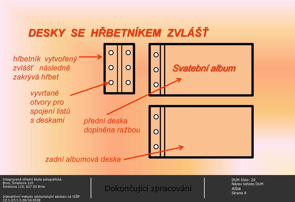 vyvrtané otvory pro spojení listů s deskami přední