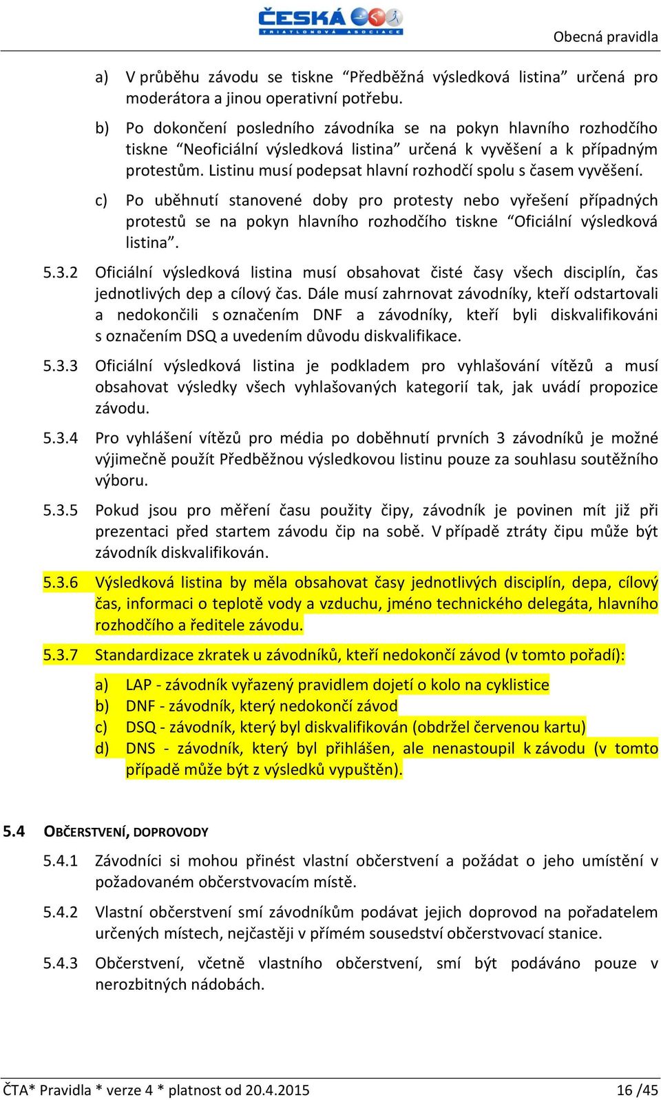 Listinu musí podepsat hlavní rozhodčí spolu s časem vyvěšení.