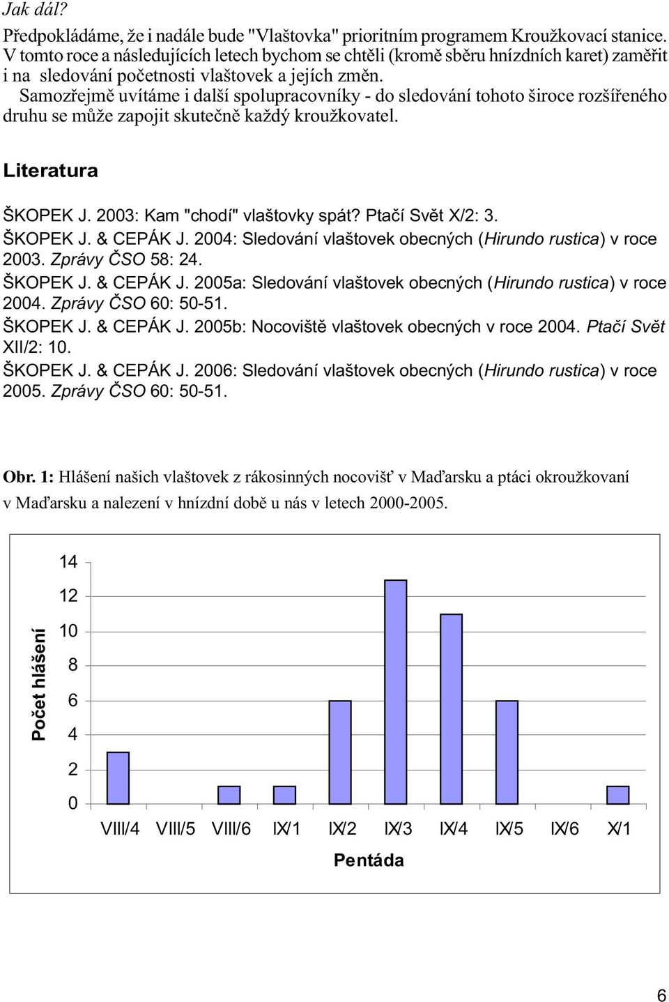 Samozøejmì uvítáme i další spolupracovníky - do sledování tohoto široce rozšíøeného druhu se mùže zapojit skuteènì každý kroužkovatel. Literatura ŠKOPEK J. 2003: Kam "chodí" vlaštovky spát?