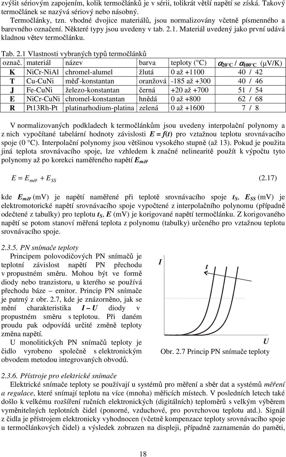 .1 Vlastnosti vybraných typů termočlánků označ.