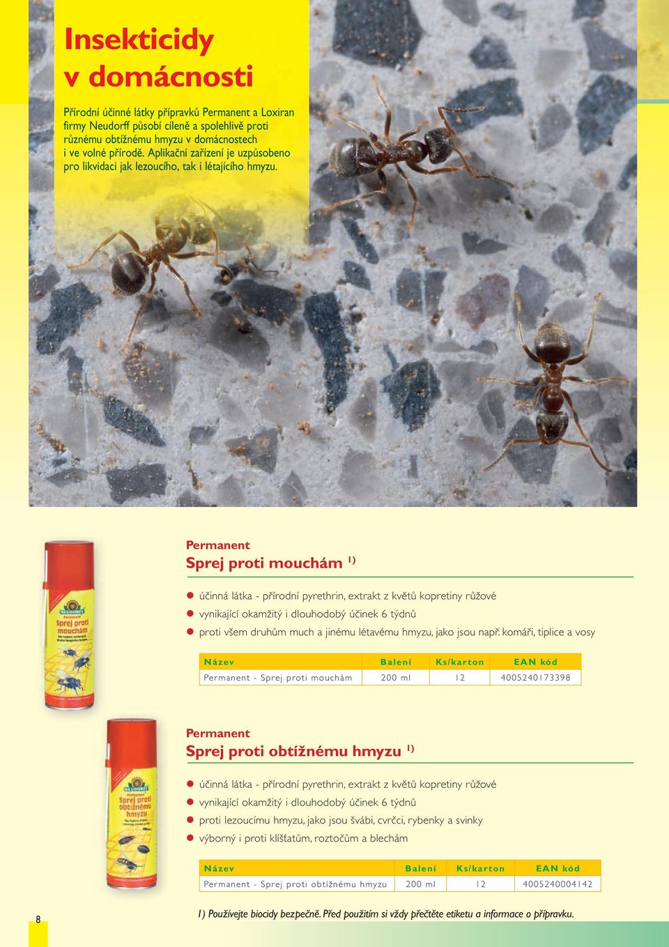 Permanent Sprej proti mouchám 1) účinná látka - přírodní pyrethrin, extrakt z květů kopretiny růžové vynikající okamžitý i dlouhodobý účinek 6 týdnů proti všem druhům much a jinému létavému hmyzu,