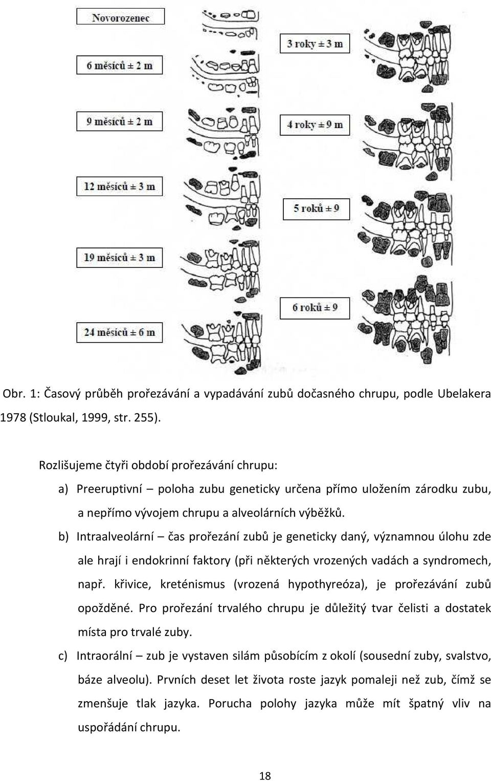 b) Intraalveolární čas prořezání zubů je geneticky daný, významnou úlohu zde ale hrají i endokrinní faktory (při některých vrozených vadách a syndromech, např.