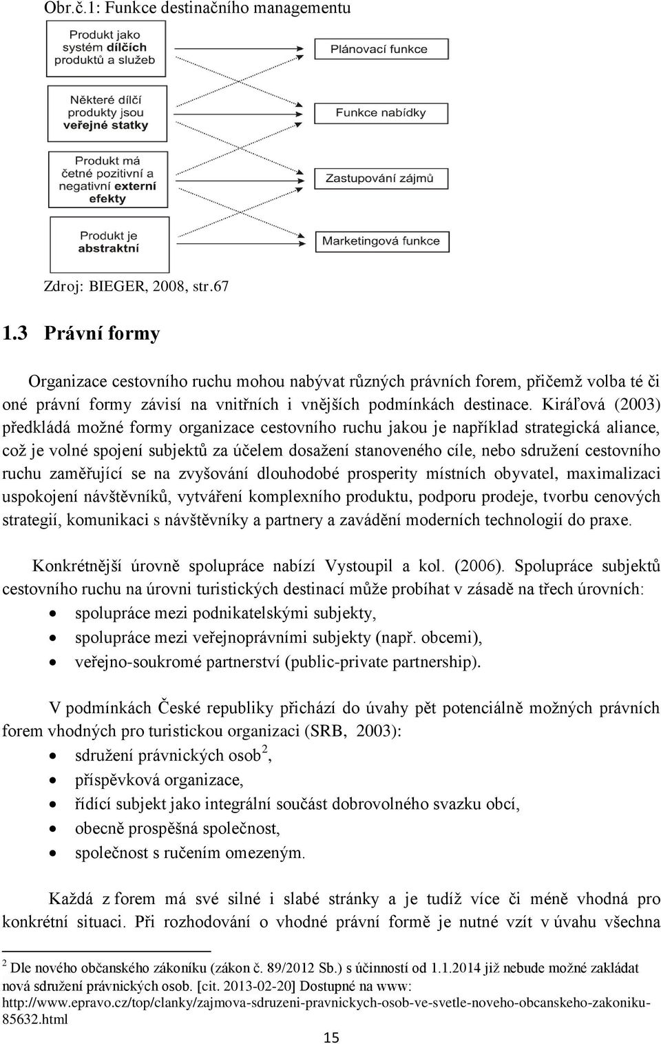 Kiráľová (2003) předkládá možné formy organizace cestovního ruchu jakou je například strategická aliance, což je volné spojení subjektů za účelem dosažení stanoveného cíle, nebo sdružení cestovního