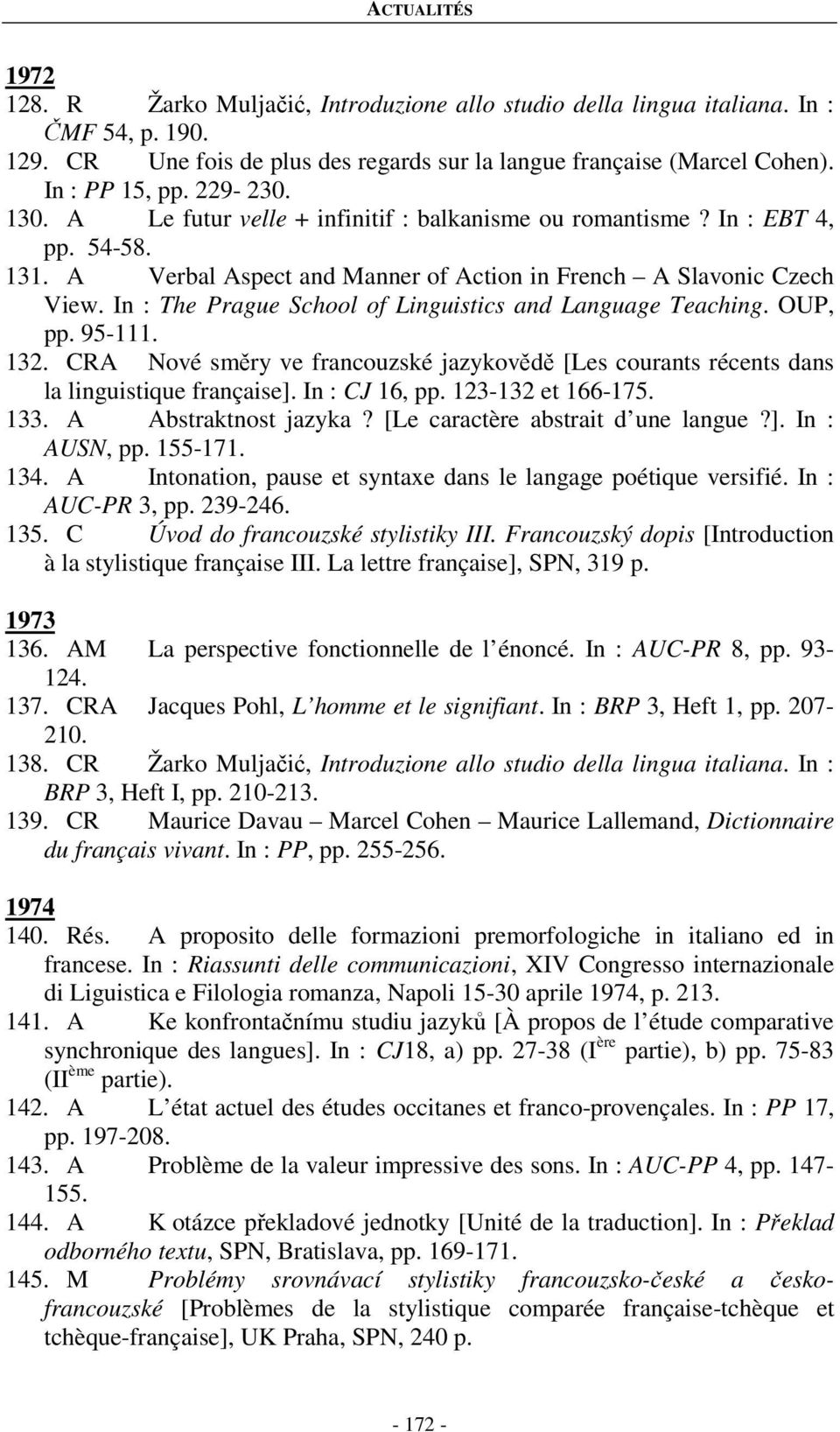 In : The Prague School of Linguistics and Language Teaching. OUP, pp. 95-111. 132. CRA Nové směry ve francouzské jazykovědě [Les courants récents dans la linguistique française]. In : CJ 16, pp.