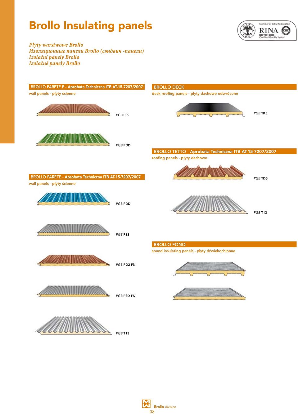 TK5 PGB PDD BROLLO TETTO - Aprobata Techniczna ITB AT-15-7207/2007 roofing panels - płyty dachowe BROLLO PARETE - Aprobata Techniczna ITB