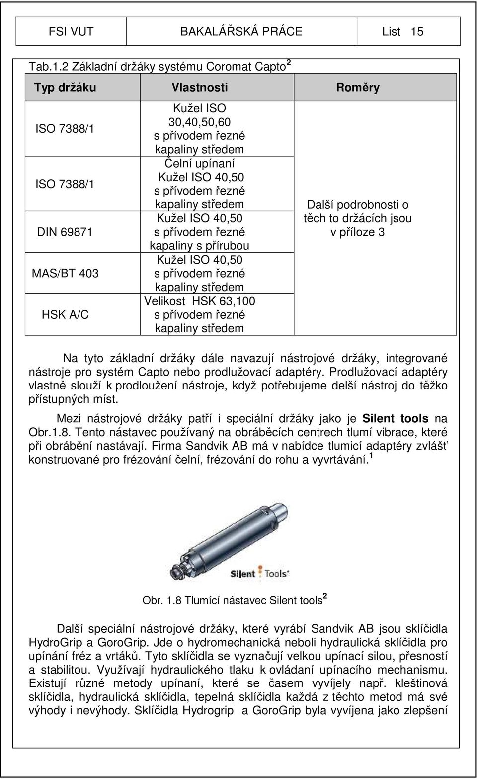 2 Základní držáky systému Coromat Capto 2 Typ držáku Vlastnosti Roměry ISO 7388/1 ISO 7388/1 DIN 69871 MAS/BT 403 HSK A/C Kužel ISO 30,40,50,60 s přívodem řezné kapaliny středem Čelní upínaní Kužel