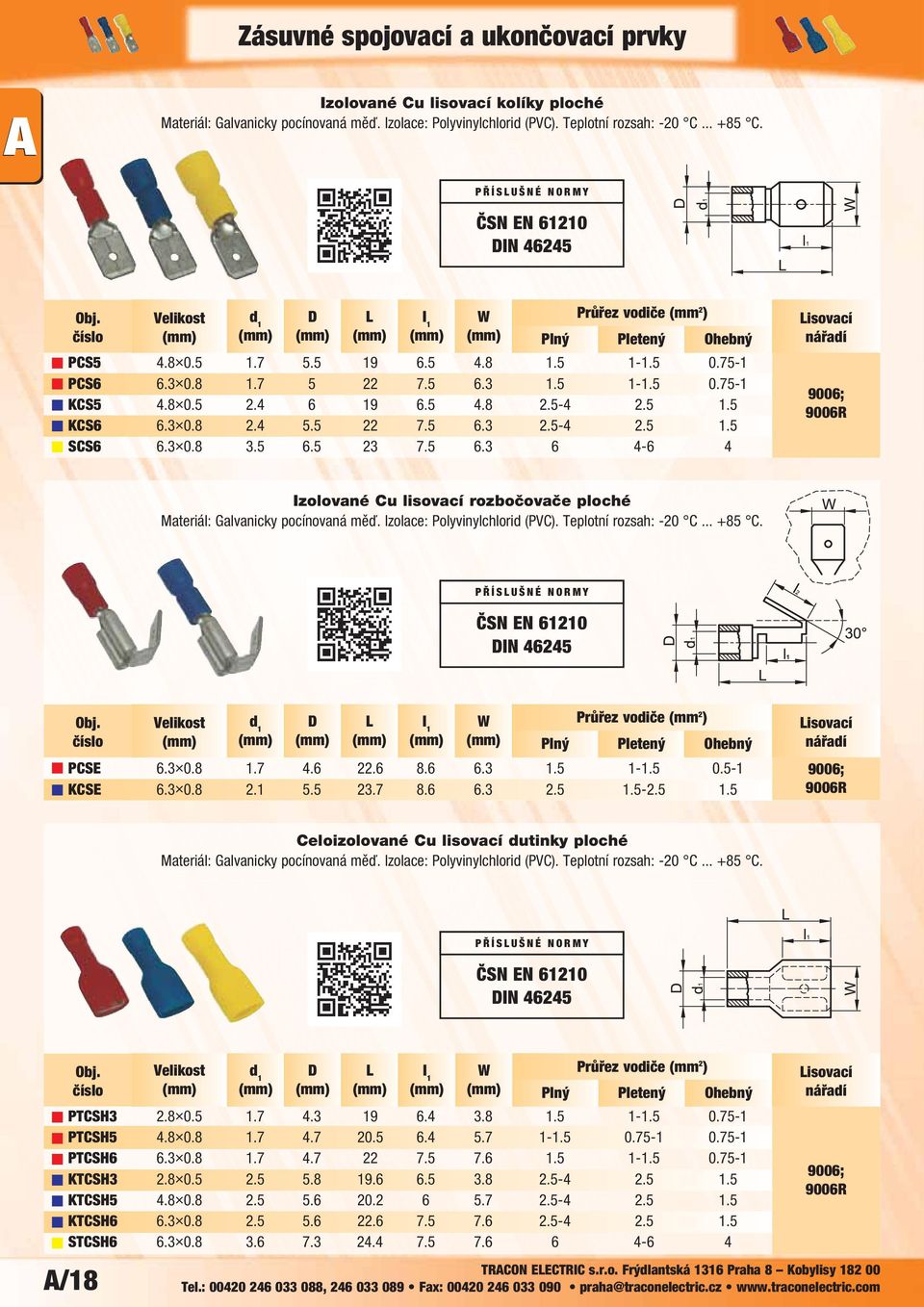 8.3.3 1-1- 2.5 2.5 4-4 isovací nářadí 900; 900R Izolované Cu lisovací rozbočovače ploché Materiál: Galvanicky pocínovaná měď. Izolace: Polyvinylchlorid (PVC). Teplotní rozsah: -20 C... +85 C.