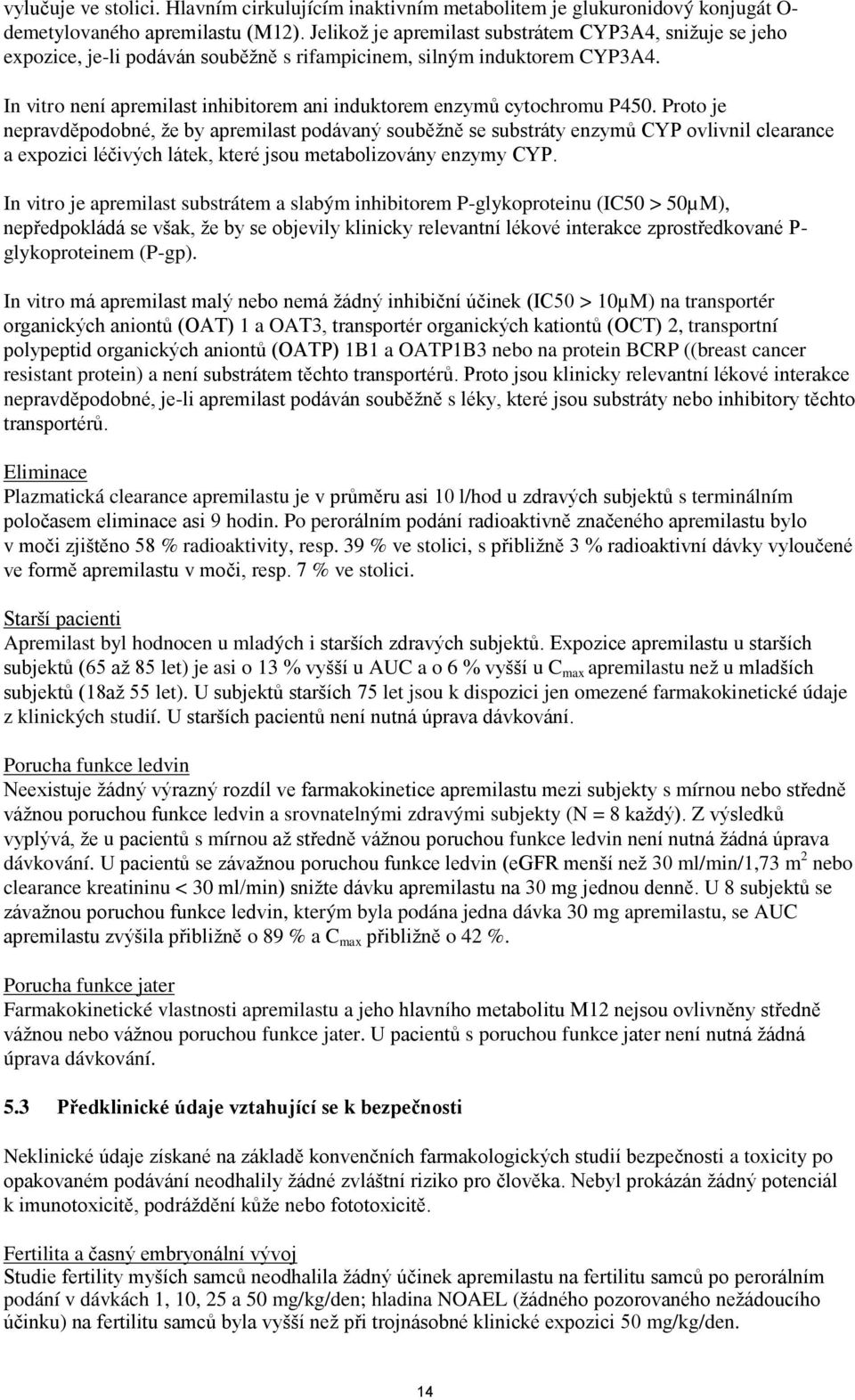 In vitro není apremilast inhibitorem ani induktorem enzymů cytochromu P450.