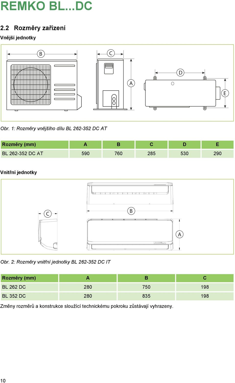 530 290 Vnitřní jednotky C B A Obr.