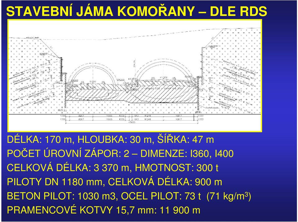 HMOTNOST: 300 t PILOTY DN 1180 mm, CELKOVÁ DÉLKA: 900 m BETON PILOT: