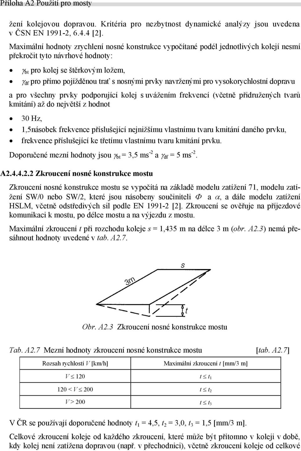 prvky navrženými pro vysokorychlostní dopravu a pro všechny prvky podporující kolej s uvážením frekvencí (včetně přidružených tvarů kmitání) až do největší z hodnot 30 Hz, 1,5násobek frekvence