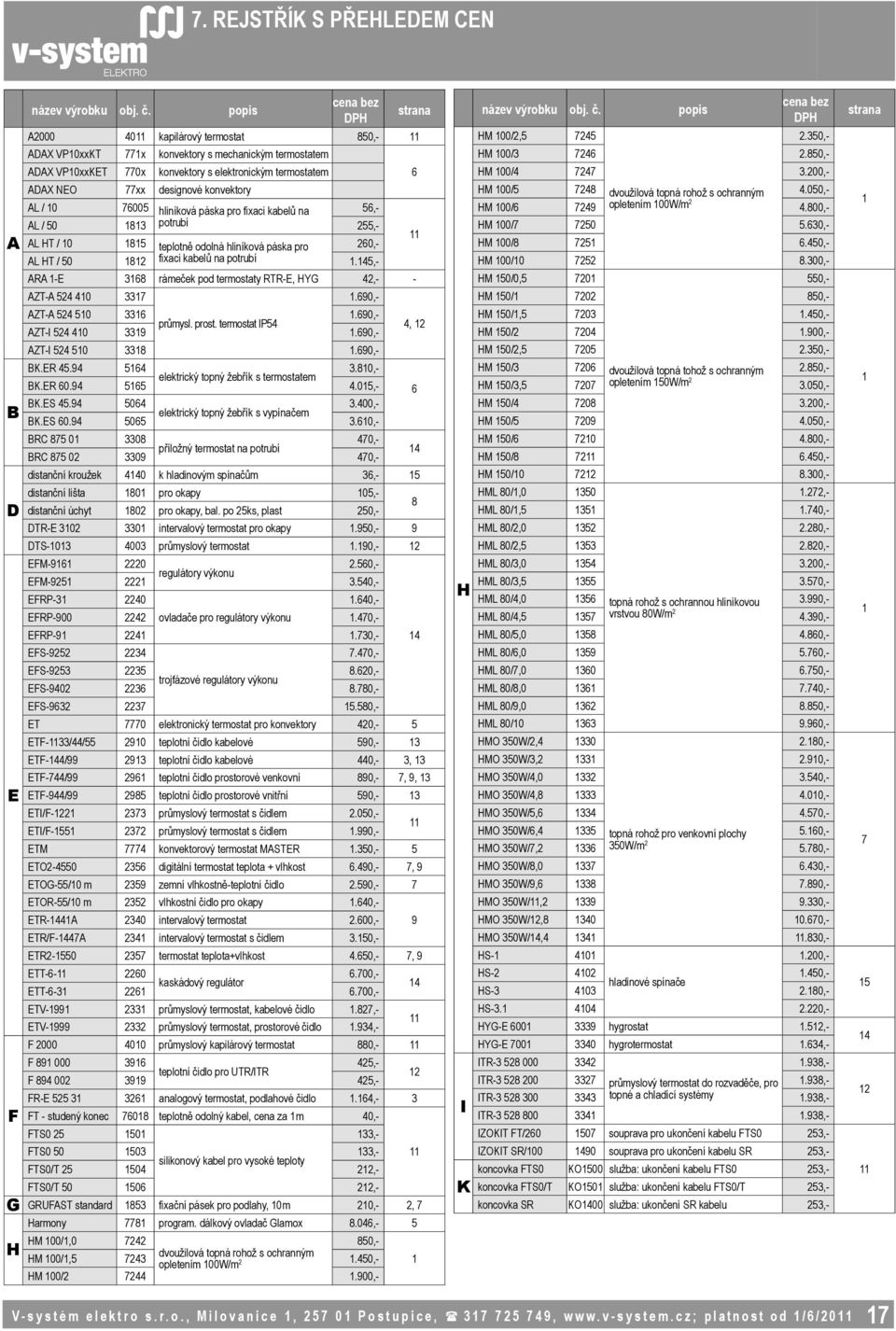 designové konvektory AL / 10 76005 hliníková páska pro fixaci kabelů na 56,- AL / 50 1813 potrubí 255,- ARA 1-E 3168 rámeček pod termostaty RTR-E, HYG 42,- - AZT-A 524 410 3317 AL HT / 10 1815