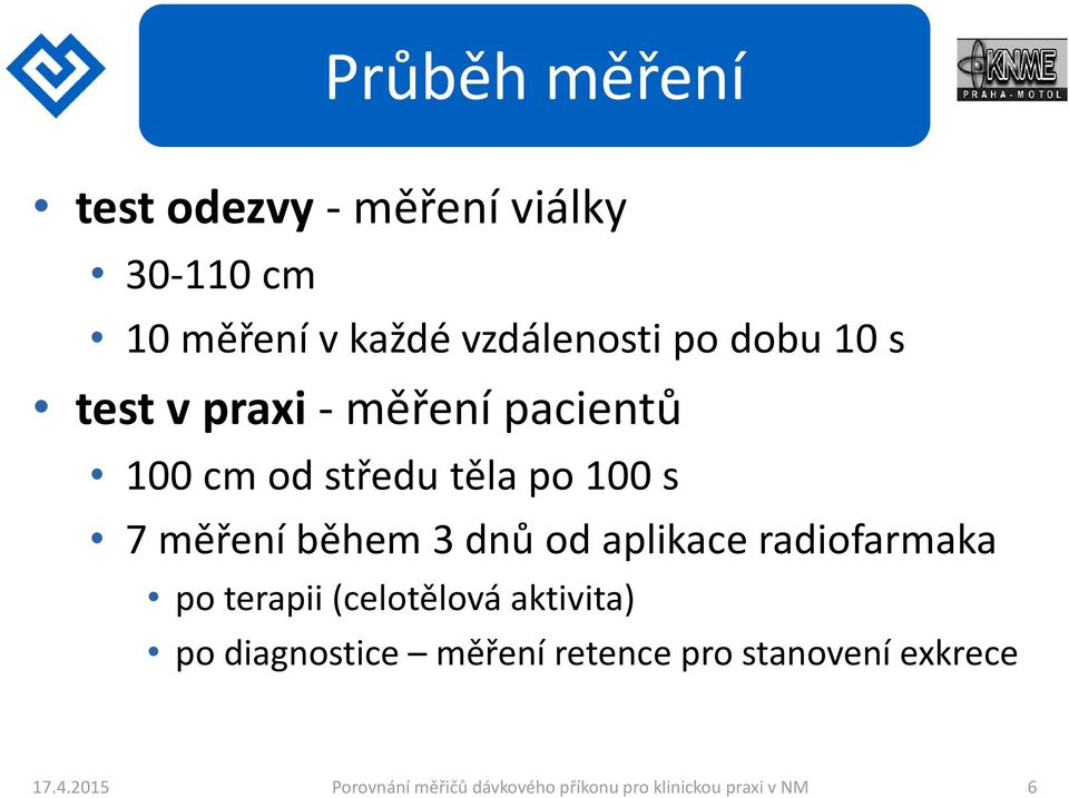 od aplikace radiofarmaka po terapii (celotělová aktivita) po diagnostice měření retence