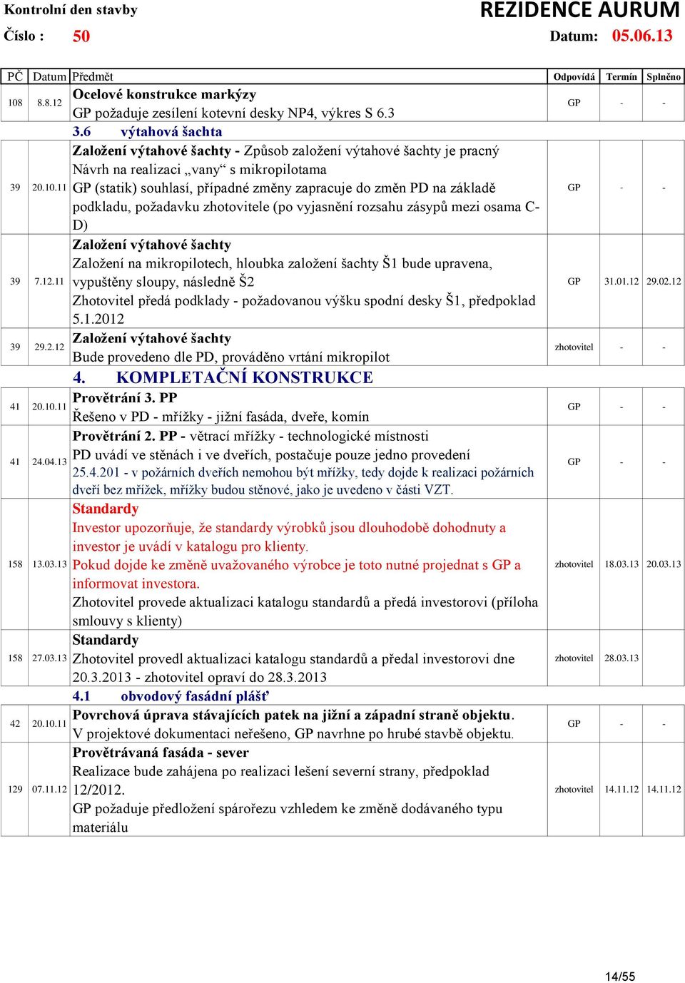 11 GP (statik) souhlasí, případné změny zapracuje do změn PD na základě podkladu, požadavku zhotovitele (po vyjasnění rozsahu zásypů mezi osama C- D) Založení výtahové šachty Založení na