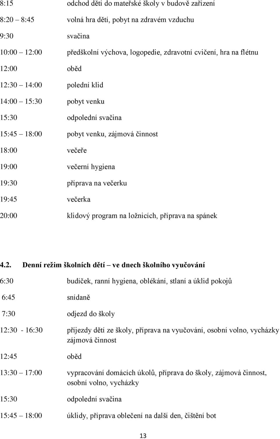 klidový program na ložnicích, příprava na spánek 4.2.