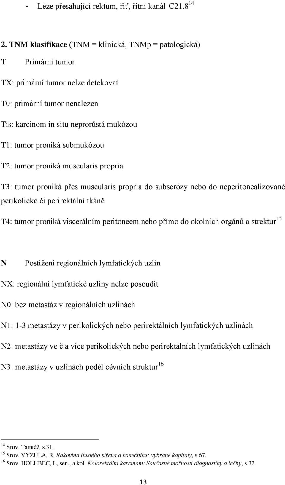 submukózou T2: tumor proniká muscularis propria T3: tumor proniká přes muscularis propria do subserózy nebo do neperitonealizované perikolické či perirektální tkáně T4: tumor proniká viscerálním