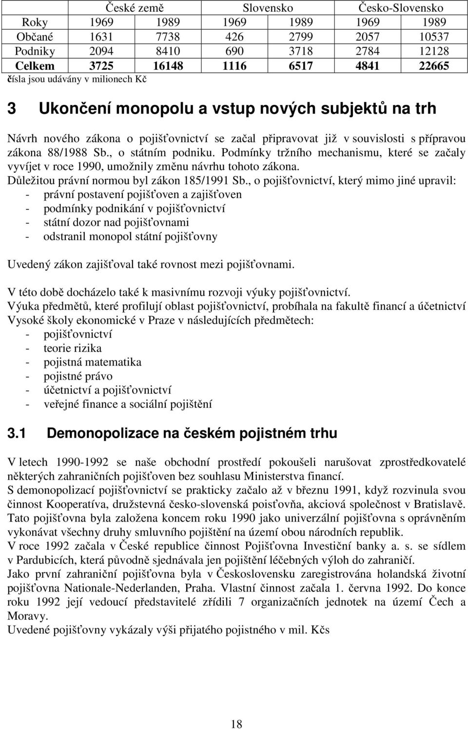 Podmínky tržního mechanismu, které se začaly vyvíjet v roce 1990, umožnily změnu návrhu tohoto zákona. Důležitou právní normou byl zákon 185/1991 Sb.