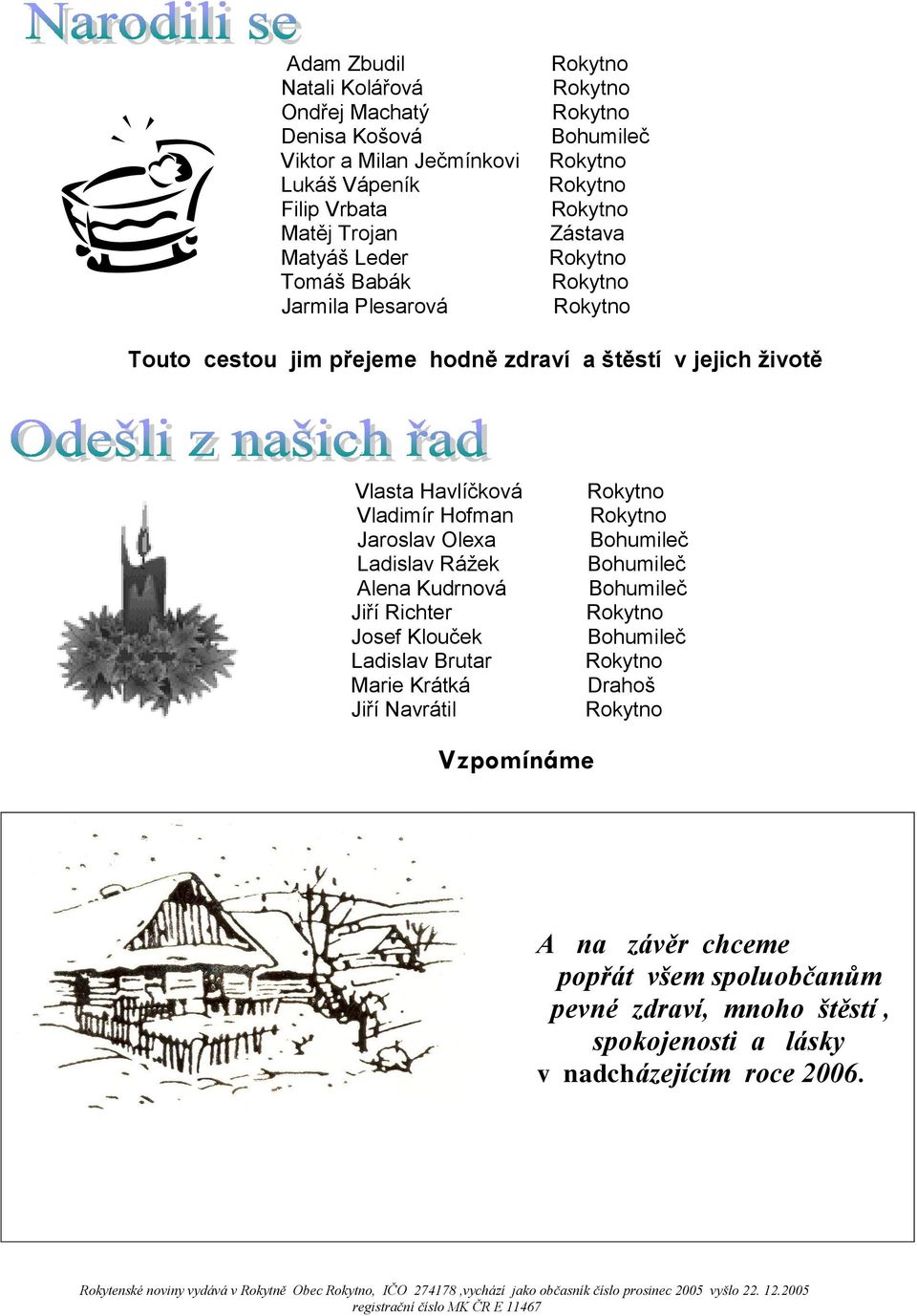 Ladislav Brutar Marie Krátká Jiří Navrátil Bohumileč Bohumileč Bohumileč Bohumileč Drahoš Vzpomínáme A na závěr chceme popřát všem spoluobčanům pevné zdraví, mnoho štěstí,