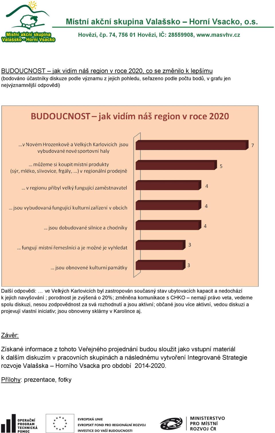 spolu diskuzi, nesou zodpovědnost za svá rozhodnutí a jsou aktivní; občané jsou více aktivní, vedou diskuzi a projevují vlastní iniciativ; jsou obnoveny sklárny v Karolince aj.