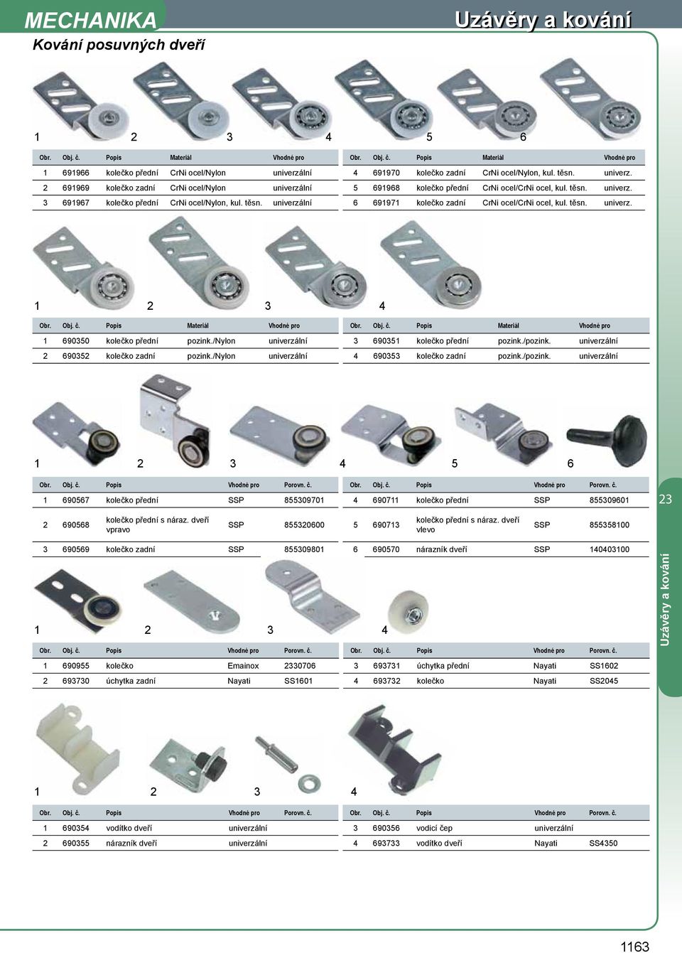 těsn. univerz. 3 4 Obr. Obj. č. Popis Materiál Vhodné pro Obr. Obj. č. Popis Materiál Vhodné pro 690350 kolečko přední pozink./nylon univerzální 3 69035 kolečko přední pozink./pozink.