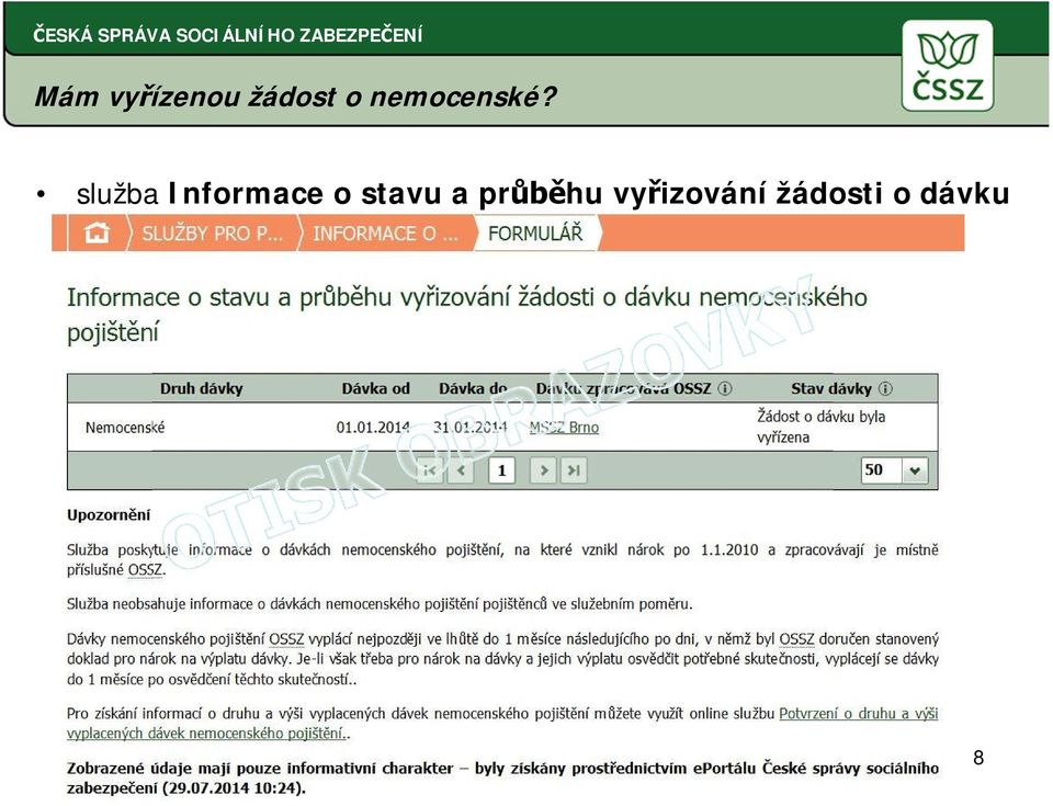 služba Informace o stavu a pr