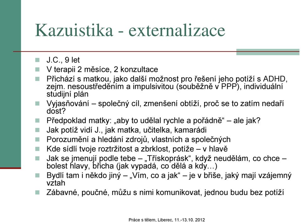 Předpoklad matky: aby to udělal rychle a pořádně ale jak? Jak potíž vidí J.