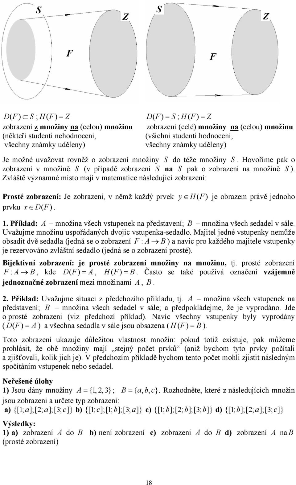 Zvláště významné místo mají v matematice následující zobrazení: Prosté zobrazení: Je zobrazení, v němž každý prvek y H( F) je obrazem právě jednoho prvku x DF ( ). 1.