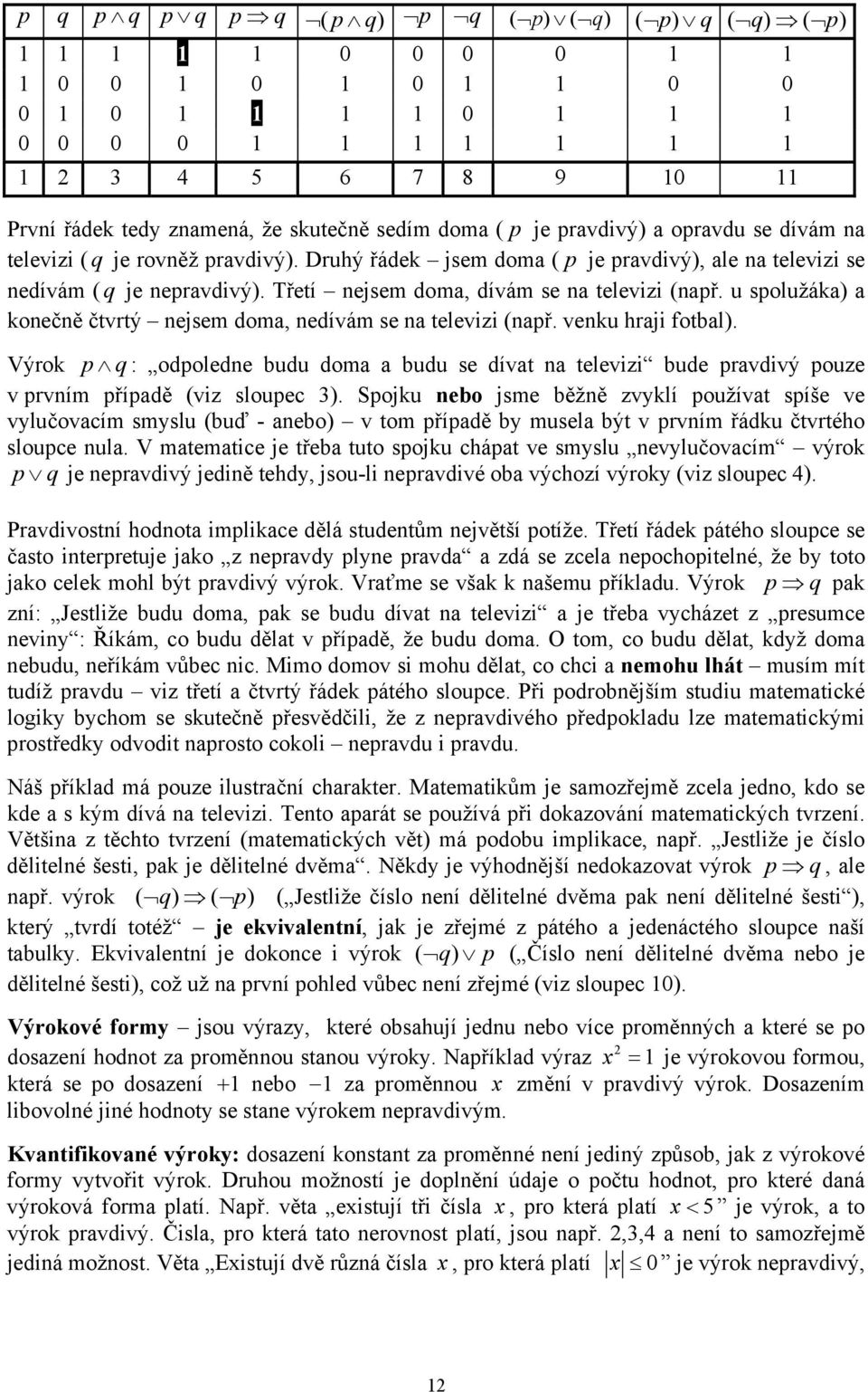 Třetí nejsem doma, dívám se na televizi (např. u spolužáka) a konečně čtvrtý nejsem doma, nedívám se na televizi (např. venku hraji fotbal).