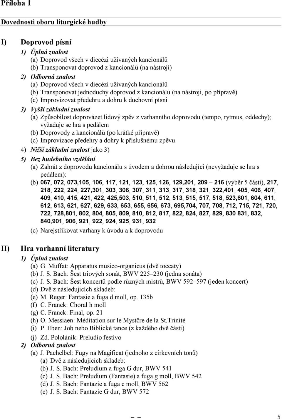 doprovázet lidový zpěv z varhanního doprovodu (tempo, rytmus, oddechy); vyžaduje se hra s pedálem (b) Doprovody z kancionálů (po krátké přípravě) (c) Improvizace předehry a dohry k příslušnému zpěvu