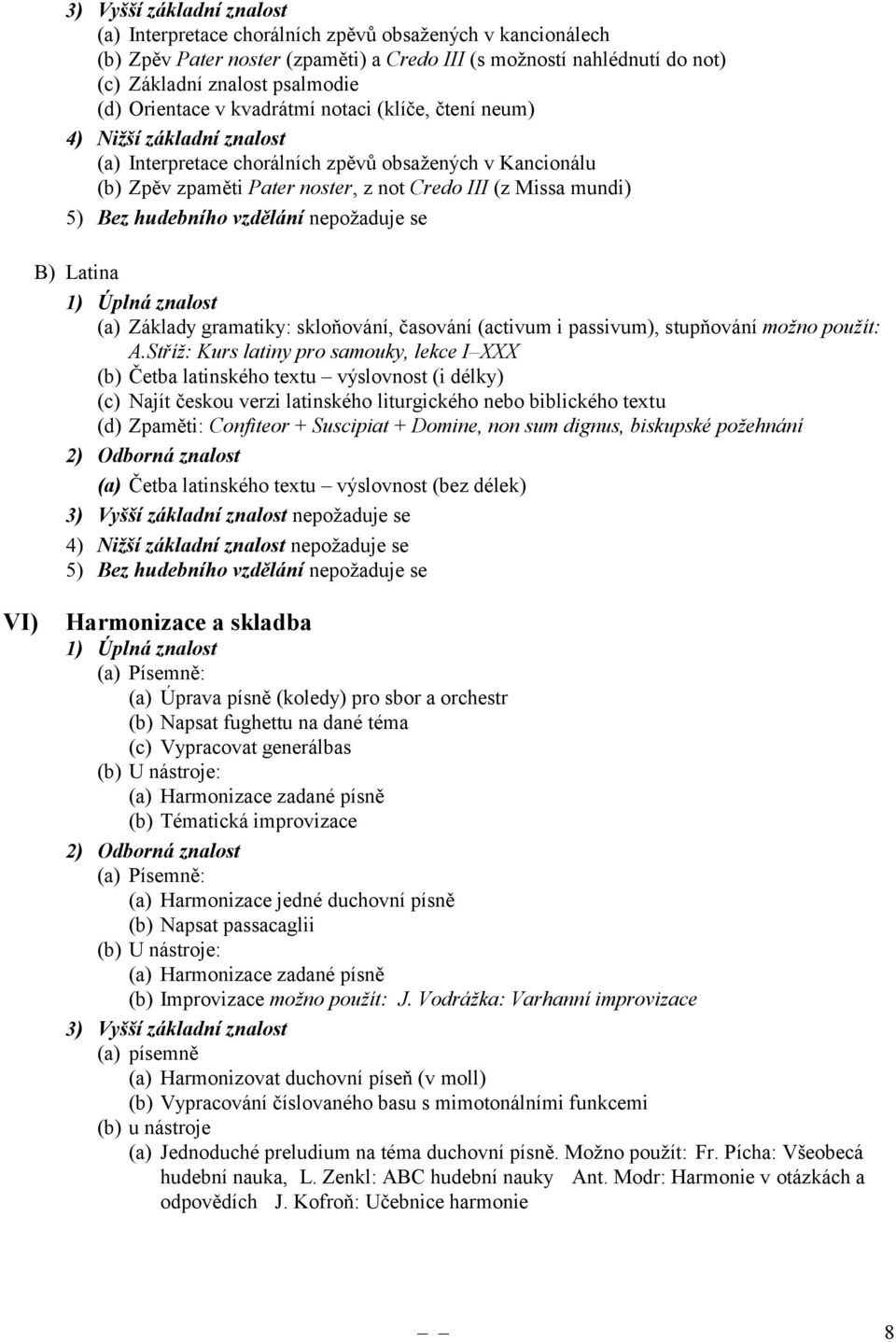 Bez hudebního vzdělání nepožaduje se B) Latina (a) Základy gramatiky: skloňování, časování (activum i passivum), stupňování možno použít: A.