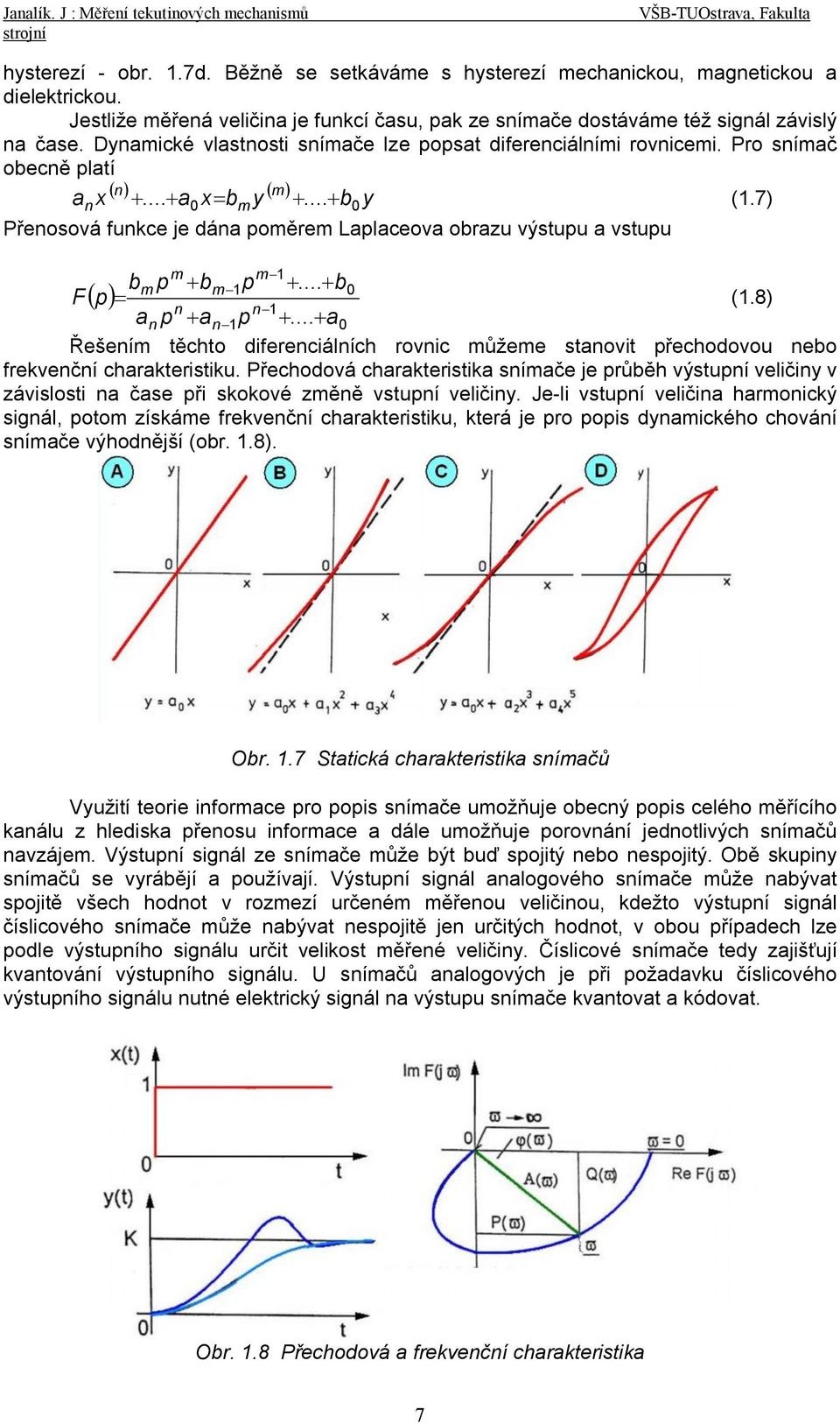 7) Přenosová funkce je dána poměrem Laplaceova obrazu výstupu a vstupu F ( p) b = a m n p p m n + b 