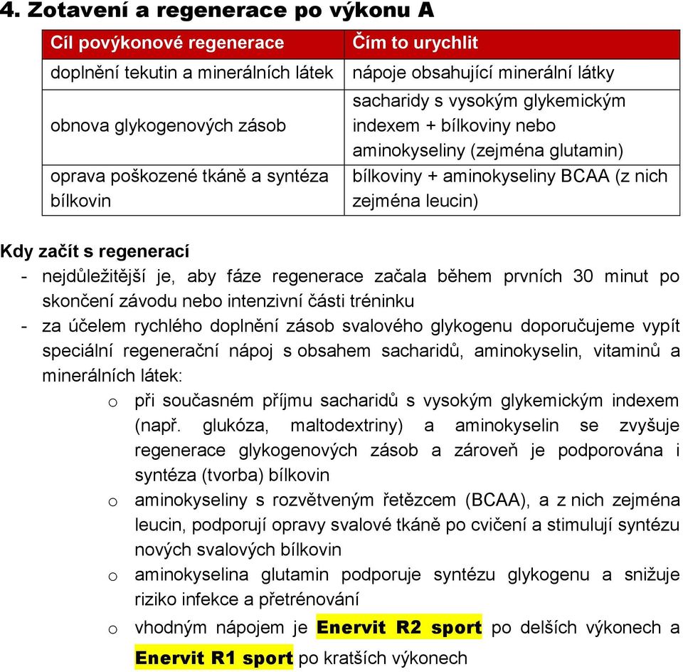 regenerace začala během prvních 30 minut p sknčení závdu neb intenzivní části tréninku - za účelem rychléh dplnění zásb svalvéh glykgenu dpručujeme vypít speciální regenerační nápj s bsahem