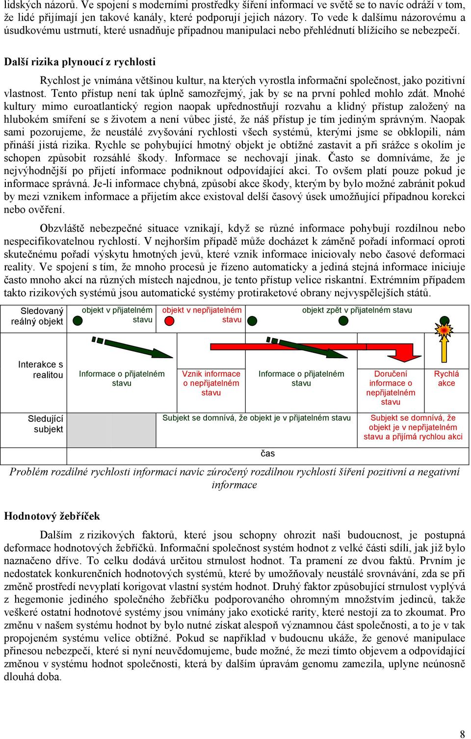 Další rizika plynoucí z rychlosti Rychlost je vnímána většinou kultur, na kterých vyrostla informační společnost, jako pozitivní vlastnost.