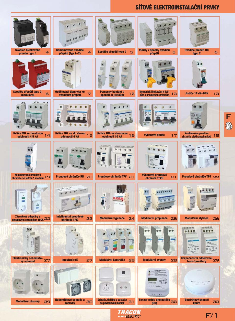 Jističe MB se zkratovou odolností 4,5 ka Jističe TDZ se zkratovou odolností 6 ka Jističe TDA se zkratovou odolností 10 ka Kombinované proudové chrániče, elektromechanická 14 15 16 Výkonové jističe 17