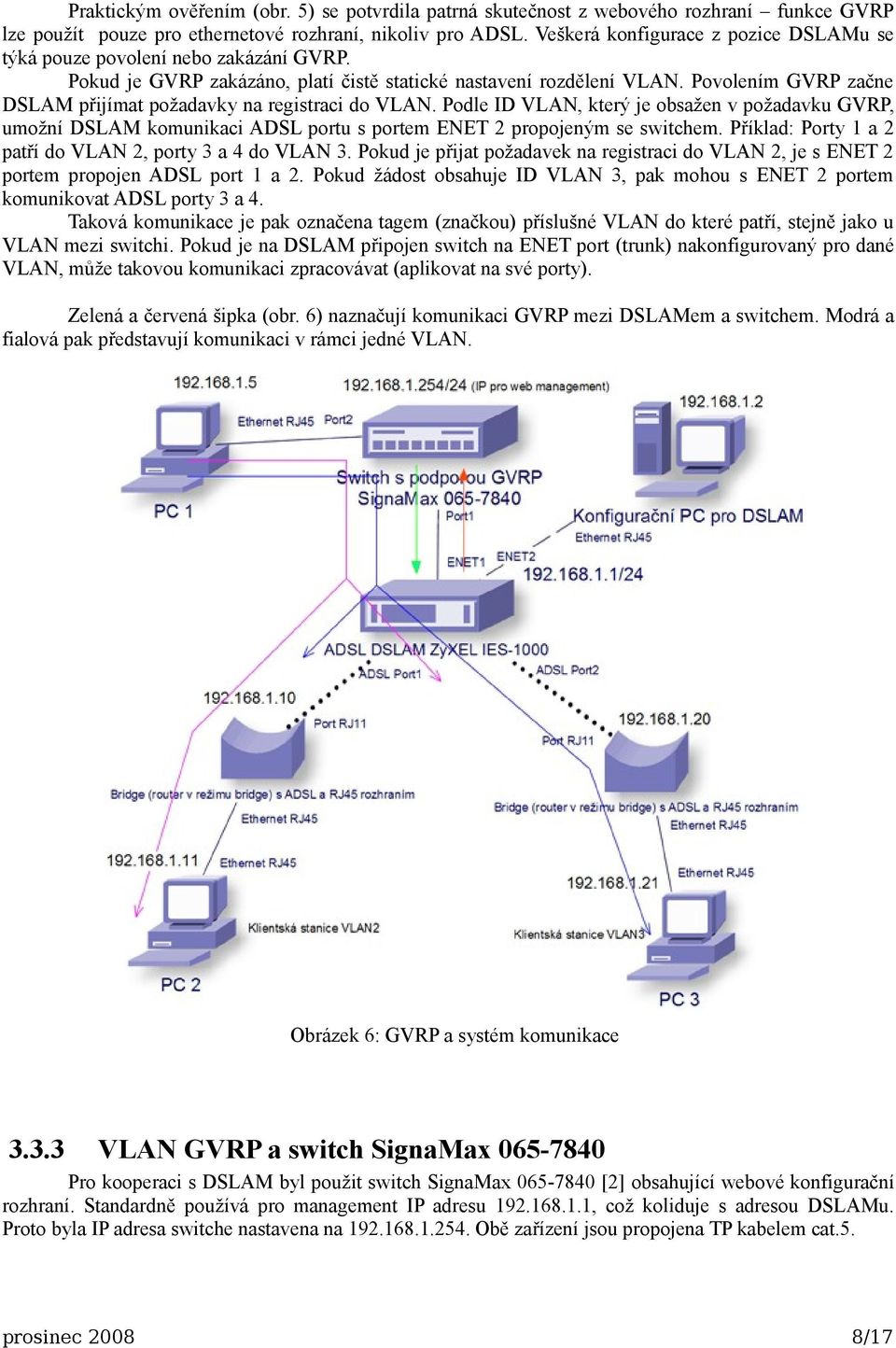 Povolením GVRP začne DSLAM přijímat požadavky na registraci do VLAN. Podle ID VLAN, který je obsažen v požadavku GVRP, umožní DSLAM komunikaci ADSL portu s portem ENET 2 propojeným se switchem.