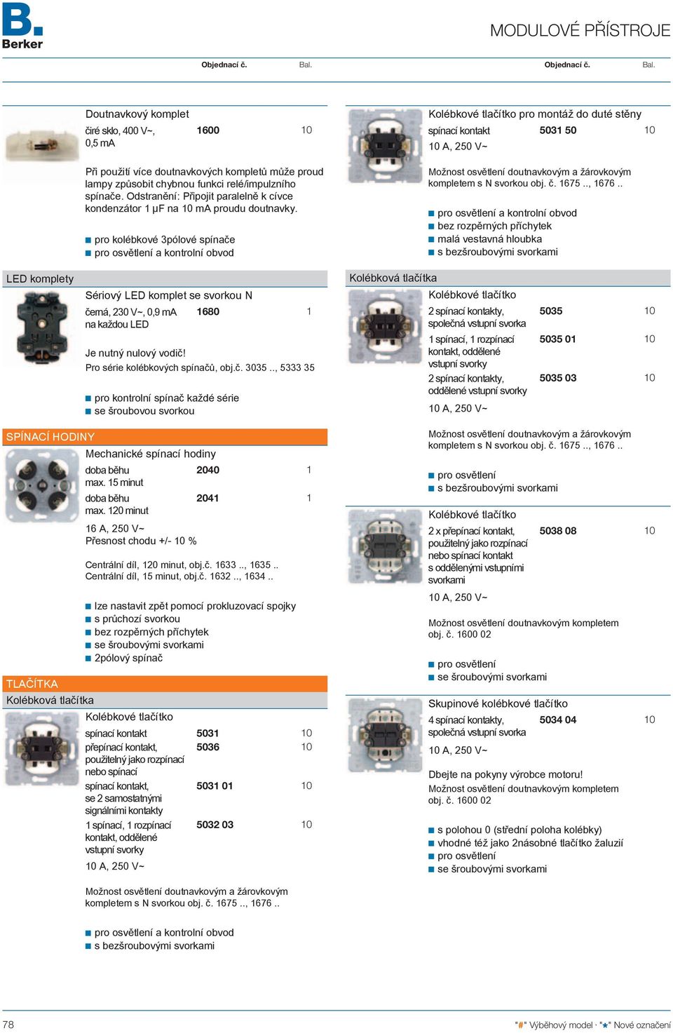 . malá vestavná hloubka LED komplety Sériový LED komplet se svorkou N černá, 230 V~, 0,9 ma 680 na každou LED Je nutný nulový vodič! Pro série kolébkových spínačů, obj.č. 3035.