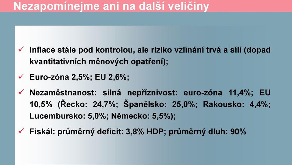 silná nepříznivost: euro-zóna 11,4%; EU 10,5% (Řecko: 24,7%; Španělsko: 25,0%; Rakousko: