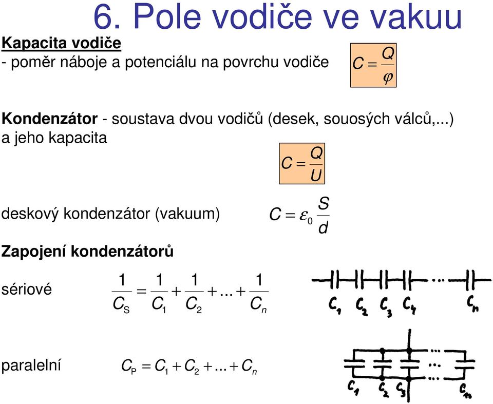 ..) a jeho kapacita Q C U deskový kondenzáto (vakuum) Zapojení