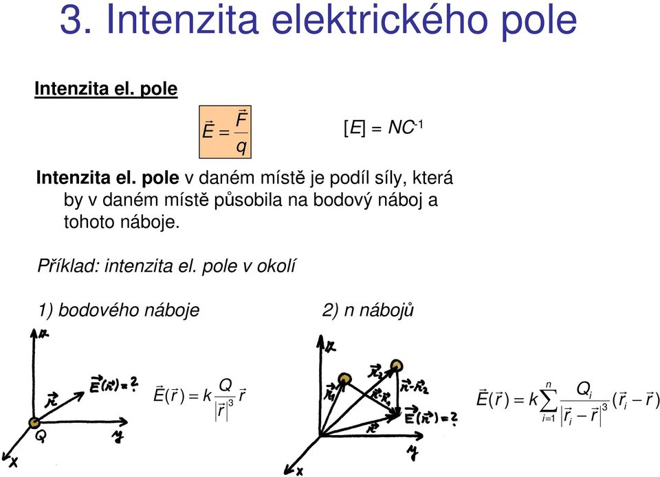 bodový náboj a tohoto náboje. Příklad: intenzita el.