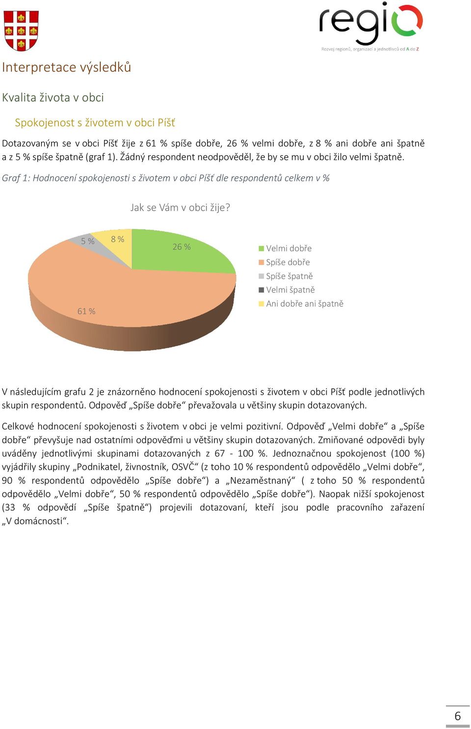 5 % 8 % 61 % 26 % Velmi dobře Spíše dobře Spíše špatně Velmi špatně Ani dobře ani špatně V následujícím grafu 2 je znázorněno hodnocení spokojenosti s životem v obci Píšť podle jednotlivých skupin