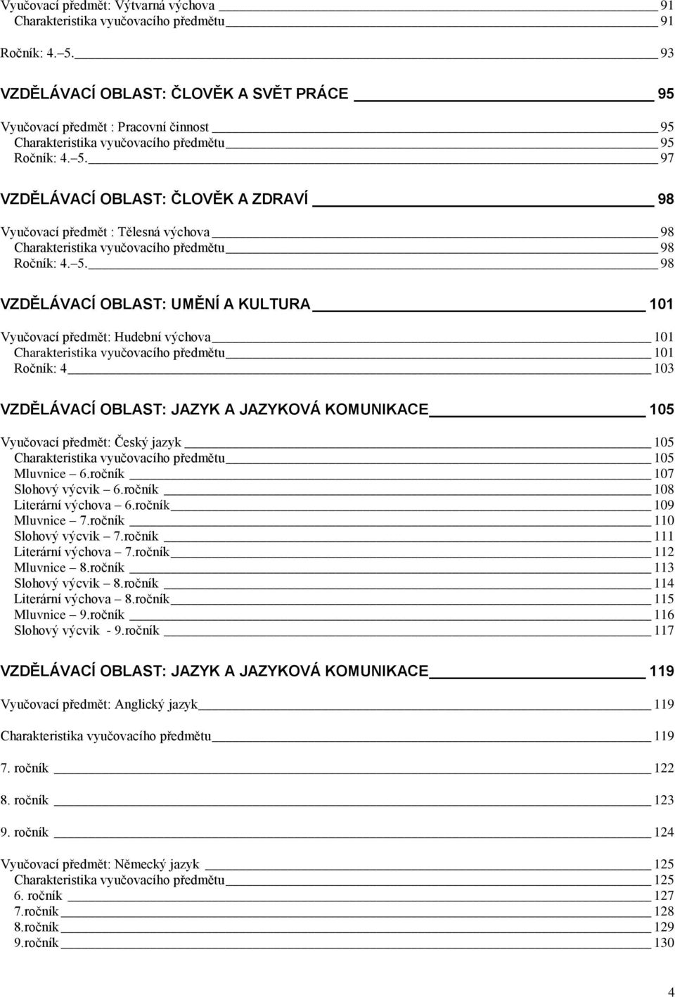 97 VZDĚLÁVACÍ OBLAST: ČLOVĚK A ZDRAVÍ 98 Vyučovací předmět : Tělesná výchova 98 Charakteristika vyučovacího předmětu 98 Ročník: 4. 5.