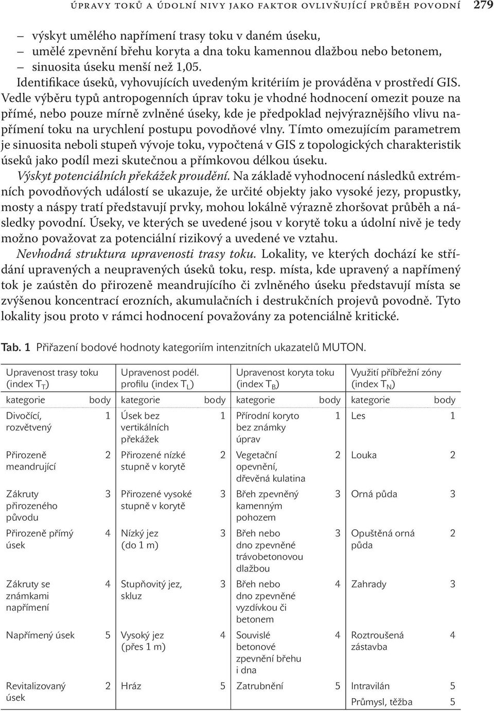 Vedle výběru typů antropogenních úprav toku je vhodné hodnocení omezit pouze na přímé, nebo pouze mírně zvlněné úseky, kde je předpoklad nejvýraznějšího vlivu napřímení toku na urychlení postupu