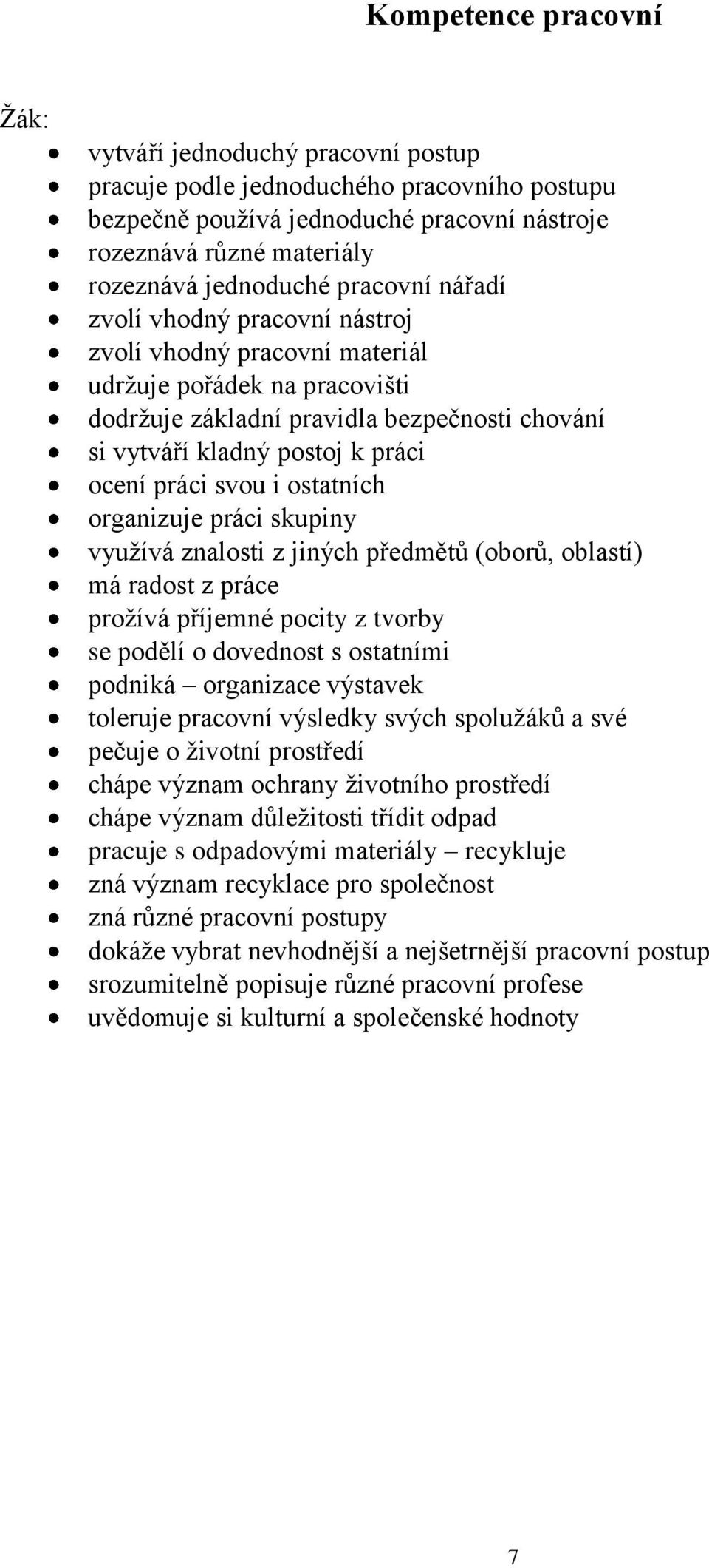 svou i ostatních organizuje práci skupiny využívá znalosti z jiných předmětů (oborů, oblastí) má radost z práce prožívá příjemné pocity z tvorby se podělí o dovednost s ostatními podniká organizace