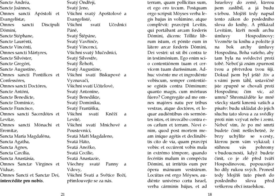 sancti Mónachi et Eremítæ, Sancta María Magdaléna, Sancta Agatha, Sancta Agnes, Sancta Cæcília, Sancta Anastásia, Omnes Sanctæ Vírgines et Víduæ, Omnes Sancti et Sanctæ Dei, intercédite pro nobis.