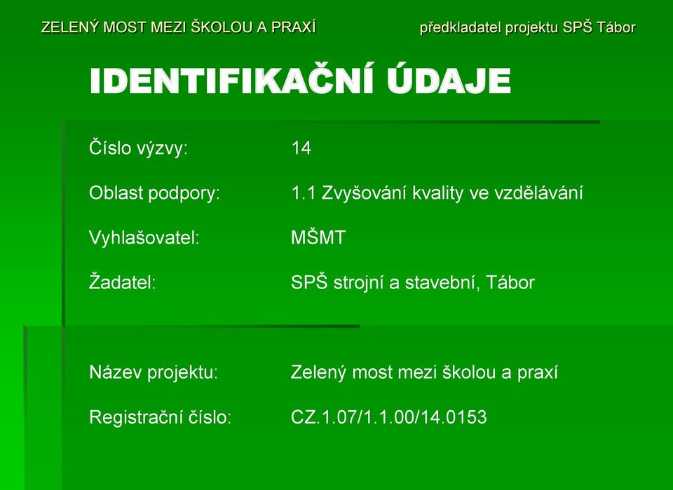 1 Zvyšování kvality ve vzdělávání MŠMT SPŠ strojní a