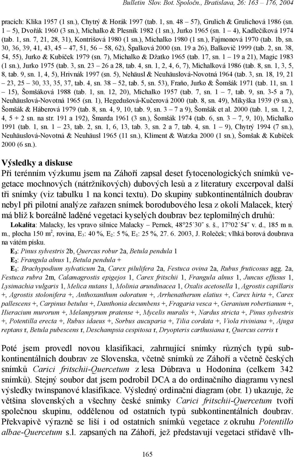 30, 36, 39, 41, 43, 45 47, 51, 56 58, 62), Špalková 2000 (sn. 19 a 26), Balkovič 1999 (tab. 2, sn. 38, 54, 55), Jurko & Kubíček 1979 (sn. 7), Michalko & Džatko 1965 (tab. 17, sn.