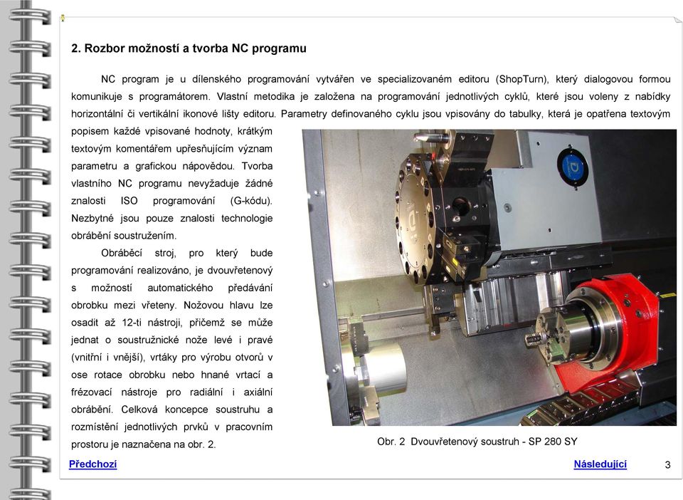 Parametry definovaného cyklu jsou vpisovány do tabulky, která je opatřena textovým popisem každé vpisované hodnoty, krátkým textovým komentářem upřesňujícím význam parametru a grafickou nápovědou.