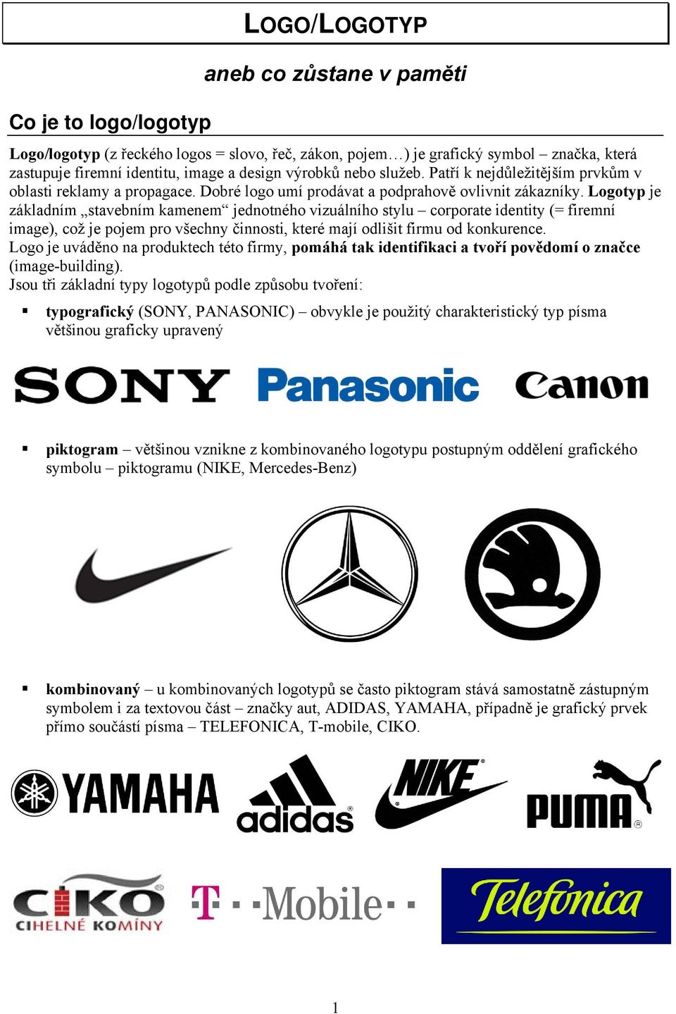 Logotyp je základním stavebním kamenem jednotného vizuálního stylu corporate identity (= firemní image), což je pojem pro všechny činnosti, které mají odlišit firmu od konkurence.