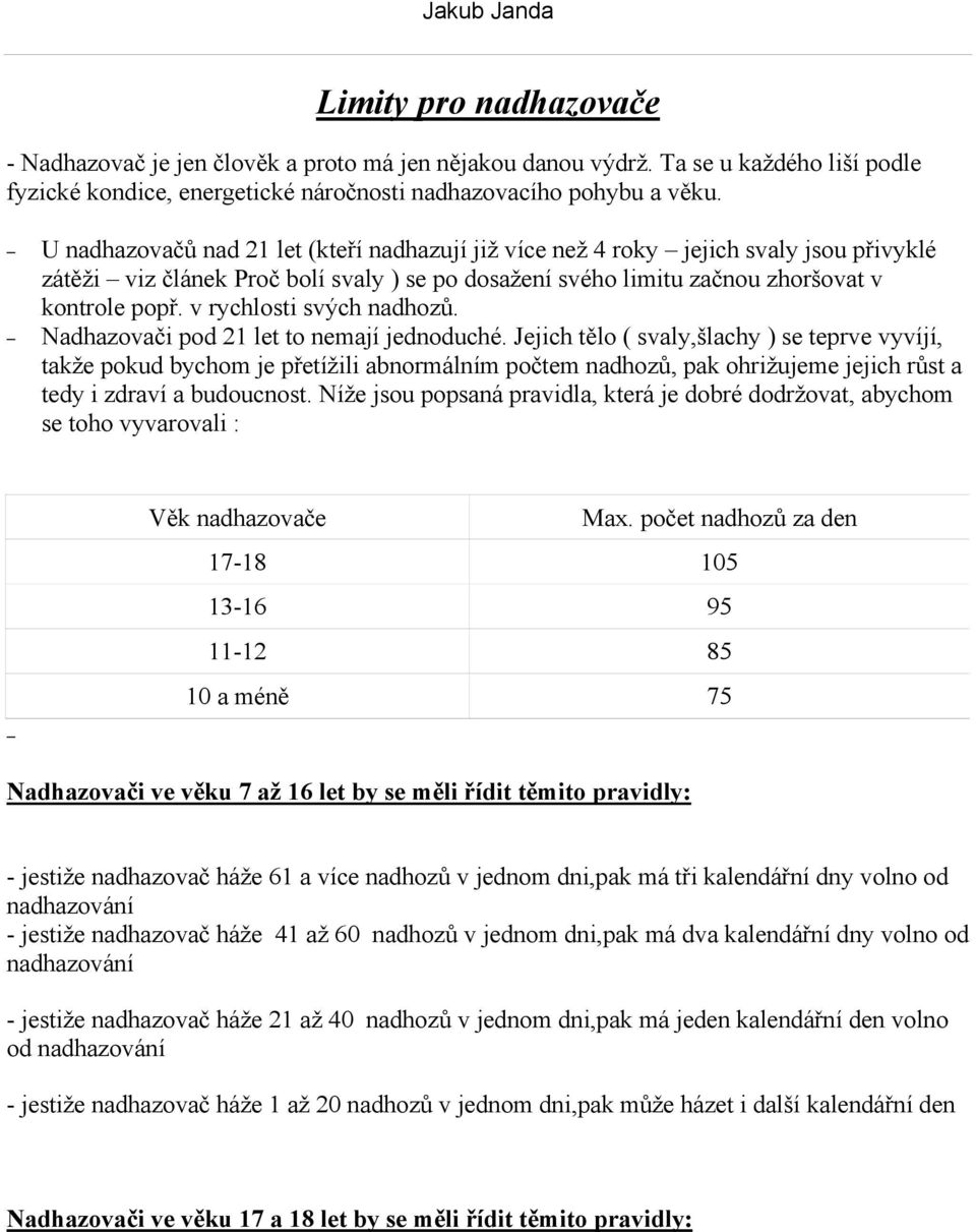 v rychlosti svých nadhozů. Nadhazovači pod 21 let to nemají jednoduché.