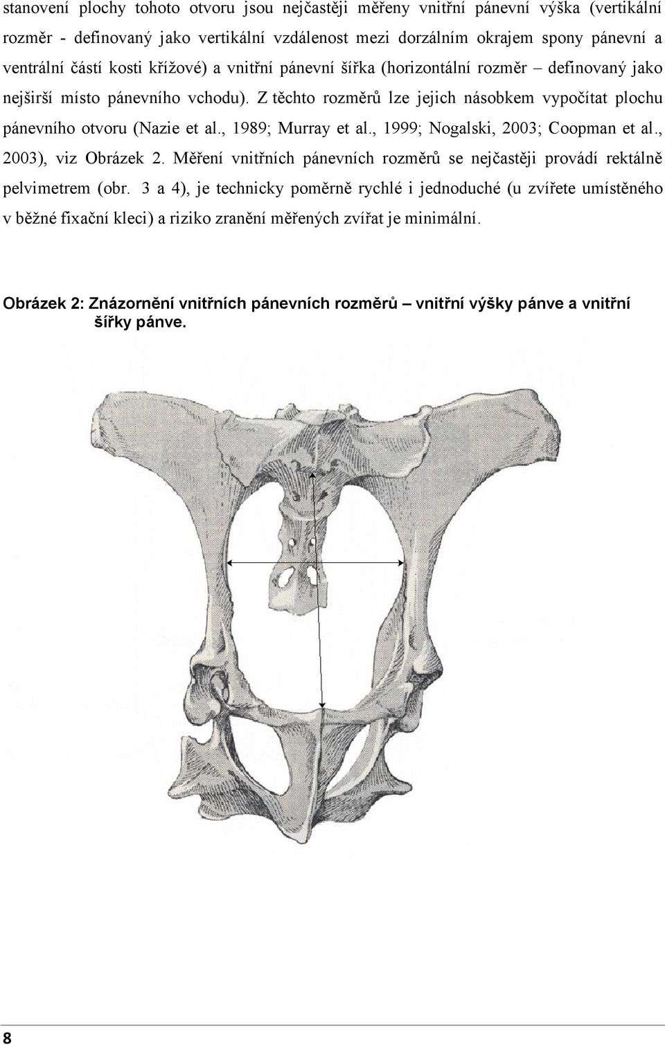 , 1989; Murray et al., 1999; Nogalski, 2003; Coopman et al., 2003), viz Obrázek 2. Měření vnitřních pánevních rozměrů se nejčastěji provádí rektálně pelvimetrem (obr.